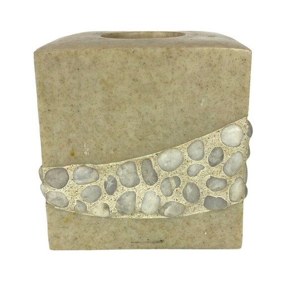 Veratex Really Stone Beige Square Tissue Box Cover Heavy Natural Bathroom Decor - Picture 3 of 6